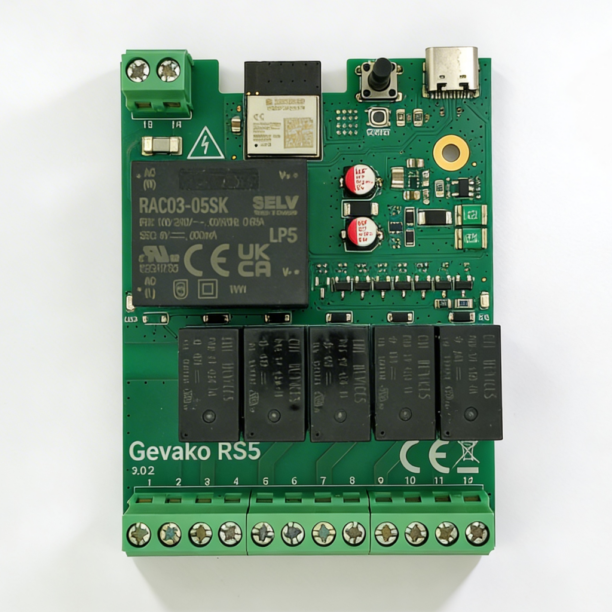 Gevako RS5 relaismodule PCB - bovenaanzicht