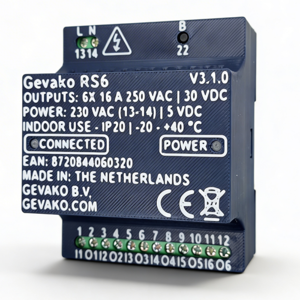 Gevako RS6 smart relay module for Home Assistant - front